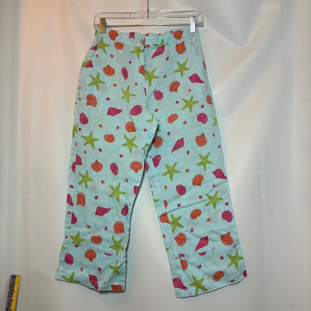 Women's Linen Shell Starfish Pants Cropped Beach Size S Petite Vacation Cruise‎